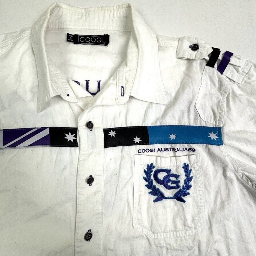 Coogi Australia Y2K Embroidered Shirt XL Long Sleeve Spellout Logo Button Up